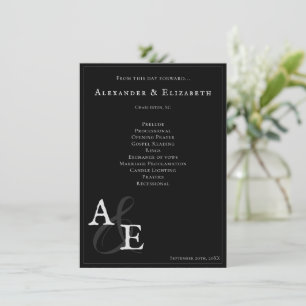 Black Minimalist Monogram Wedding Program
