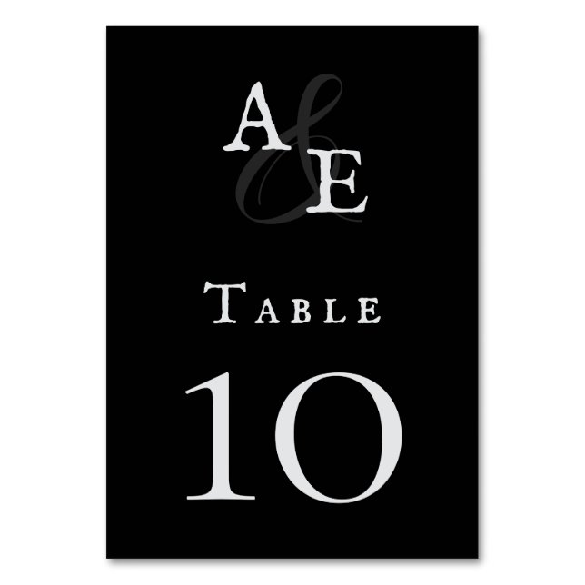 Black Minimalist Monogram Wedding  Table Number (Front)