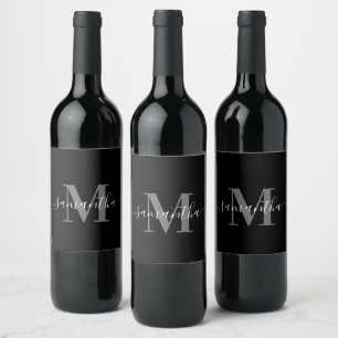 Black Minimalist Monogram Wine Label