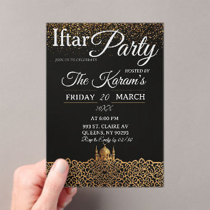 Black Minimalist Mosque Ramadan Iftar Party  Acrylic Invitations