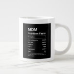 Black Minimalist Mum Nutrition Facts Typography   Large Coffee Mug<br><div class="desc">Give the mum in your life a fun and unique gift with this black minimalist mum nutrition facts giant coffee mug. The mug features a minimalist design with white typography listing the "nutrition facts" of a mum, including ingredients such as love, patience, and laughter. The high-quality ceramic material and large...</div>