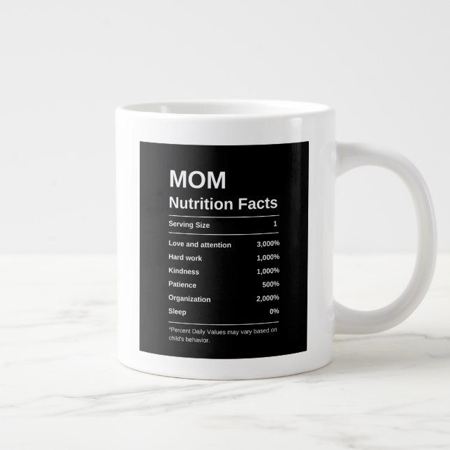Black Minimalist Mum Nutrition Facts Typography   Large Coffee Mug (Right)