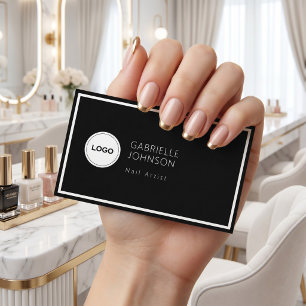 Black Minimalist Nail Artist Social Media Icons  Business Card