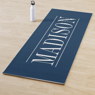 Black Minimalist Name Navy Blue Yoga Mat