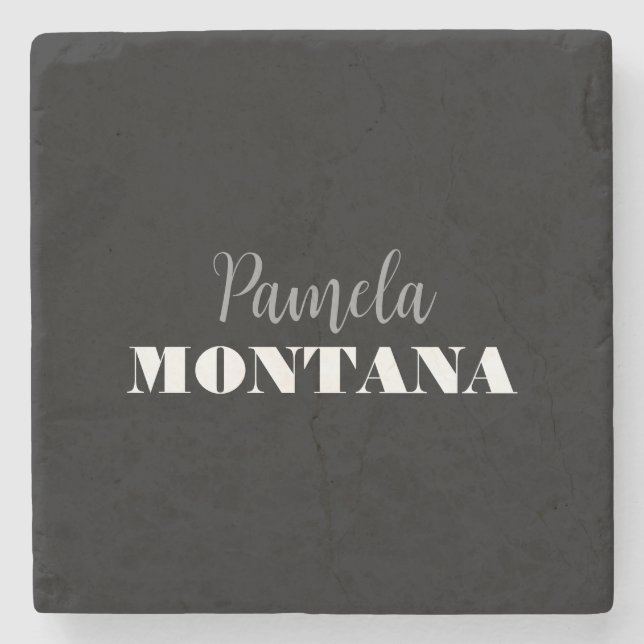 Black Minimalist Personal Modern Stone Coaster (Front)