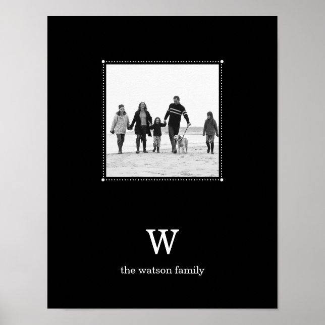 Black Minimalist Personalised Photo Mat Poster (Front)