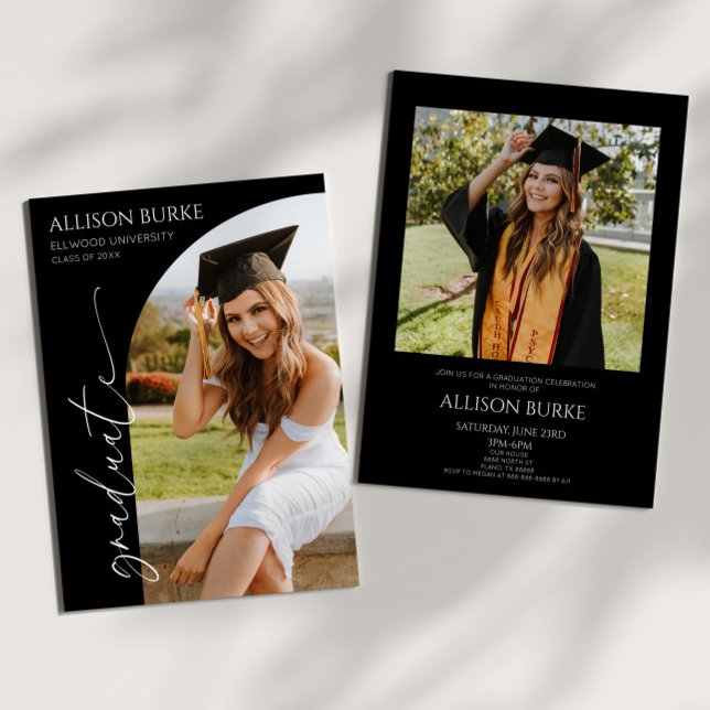 Black Minimalist Photo Arch Graduation Party Invitation (Creator Uploaded)