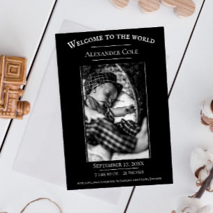 Black Minimalist Photo Birth Announcement
