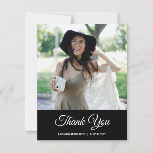 Black Minimalist Photo Graduation Thank You Card