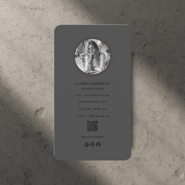 Black Minimalist Photo & QR Code Modern Business Card (Creator Uploaded)