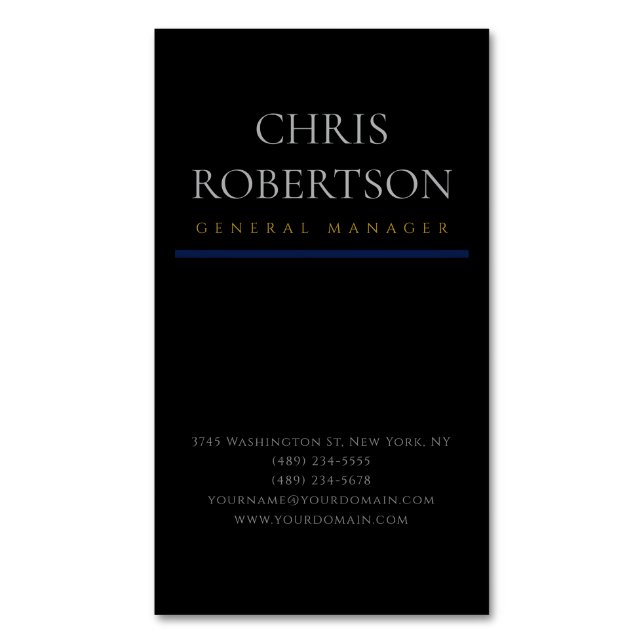 Black Minimalist Plain Modern Magnetic Business Card (Front Vertical)
