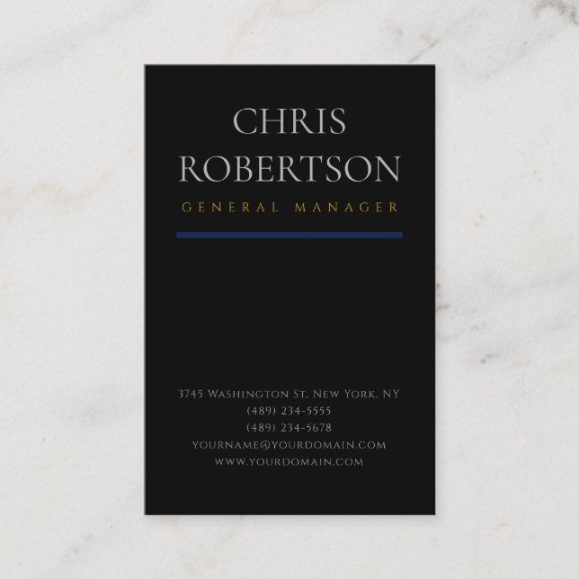 Black Minimalist Plain Premium Luxury Silk Business Card (Front)
