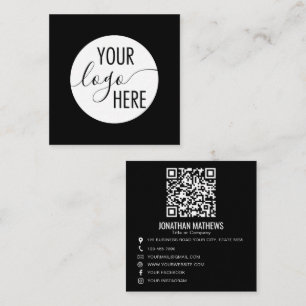 Black Minimalist Professional Company Logo QR Code Square Business Card