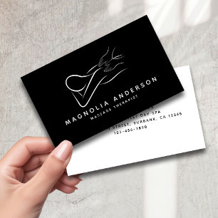 Black Minimalist Professional Massage Therapist Business Card