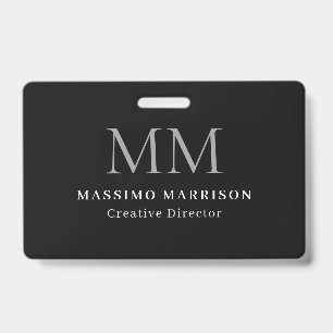 Black Minimalist Professional Monogrammed ID Badge