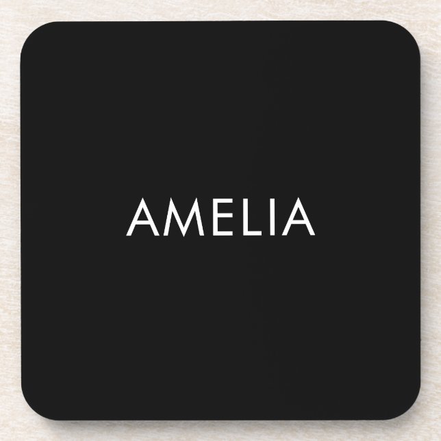 Black Minimalist Professional Plain Simple Name Coaster (Front)