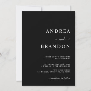 Black Minimalist QR Code RSVP All in One Wedding Invitation