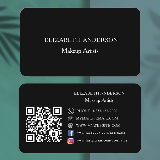 Black minimalist Qr code social media Business Card (Creator Uploaded)