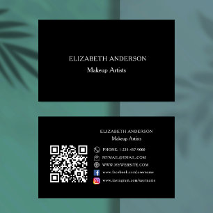 Black minimalist Qr code social media Business Card