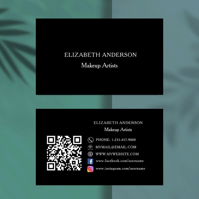Black minimalist Qr code social media Business Card (Creator Uploaded)