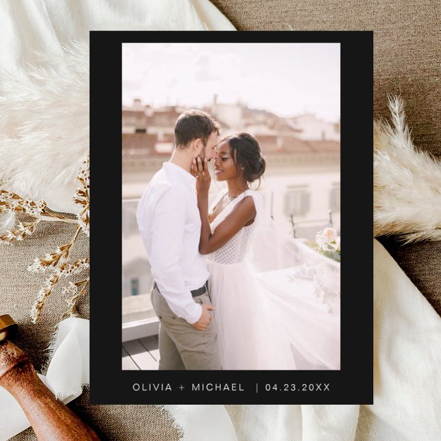 Black Minimalist Save the Date Script Photo  Postcard (Creator Uploaded)