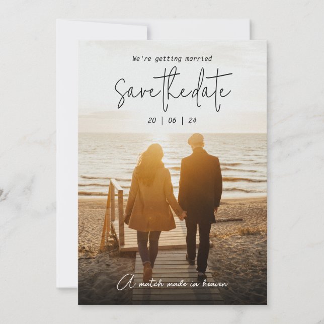 Black Minimalist Save the Date With Photo, Boho  (Front)
