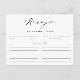 Black Minimalist Script Bridal Shower Recipe Card