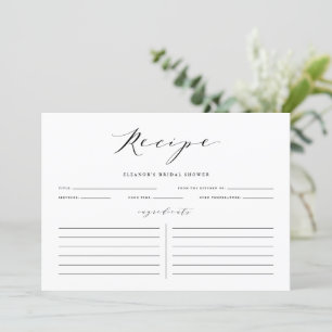Black Minimalist Script Personalised Recipe Card