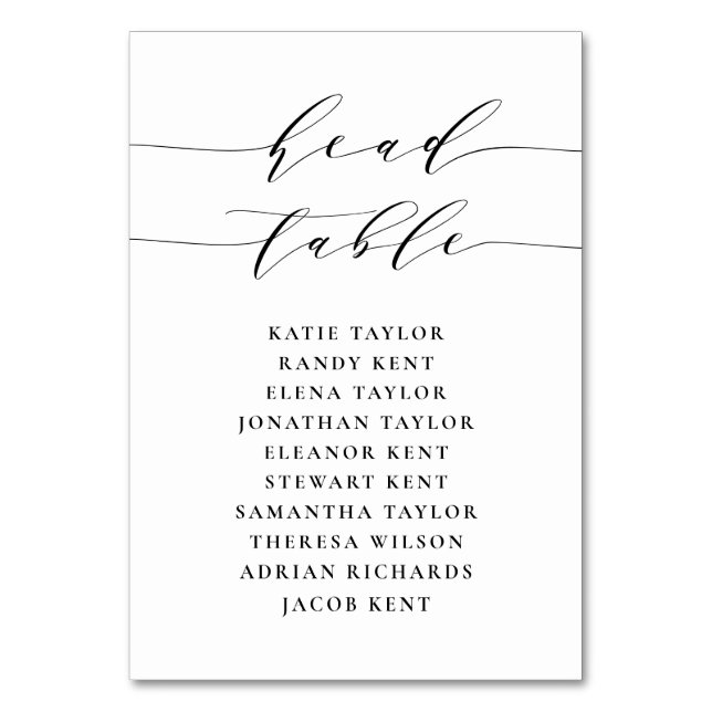 Black Minimalist Script Seating Wedding Table Number (Front)