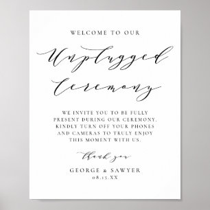 Black Minimalist Script Unplugged Wedding Ceremony Poster