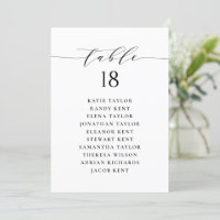Black Minimalist Script Wedding Seating Plan Card