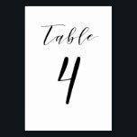 Black Minimalist Script Wedding Table Number<br><div class="desc">Elegant Table number 4 card for wedding parties. The wedding table card features beautiful black minimalist script. Other numbers are available. Designed for you by Blackberry Boulevard.</div>