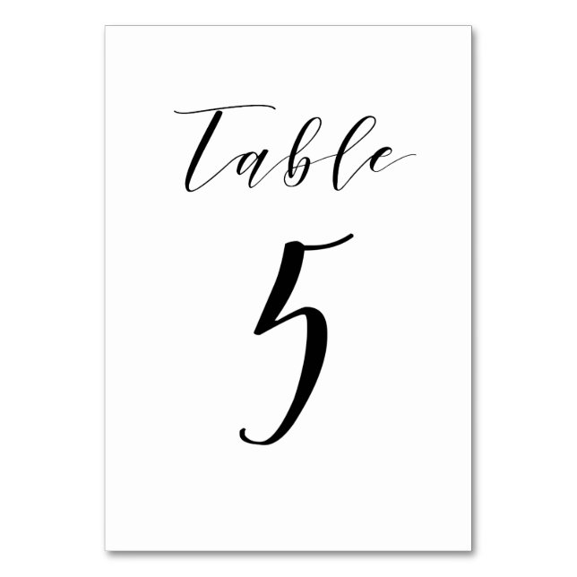 Black Minimalist Script Wedding Table Number (Front)