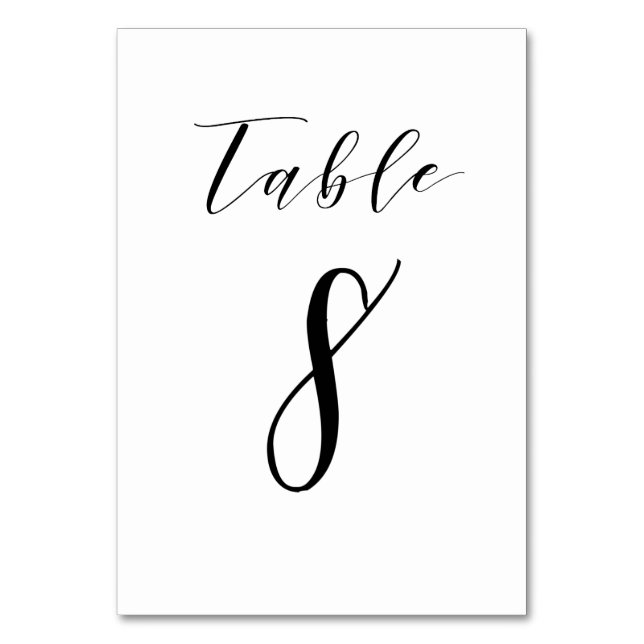 Black Minimalist Script Wedding Table Number (Front)