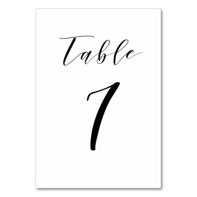 Black Minimalist Script Wedding Table Number (Front)