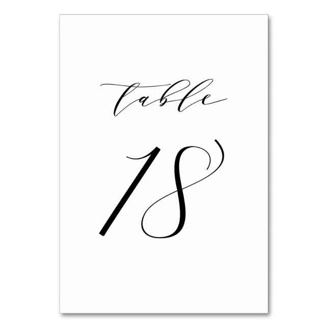 Black Minimalist Script Wedding Table Number 18 (Front)