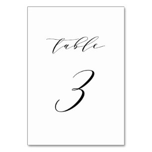 Black Minimalist Script Wedding Table Number 3