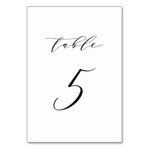 Black Minimalist Script Wedding Table Number 5