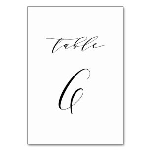 Black Minimalist Script Wedding Table Number 6