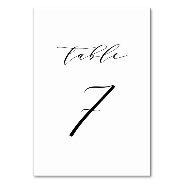 Black Minimalist Script Wedding Table Number 7 (Front)