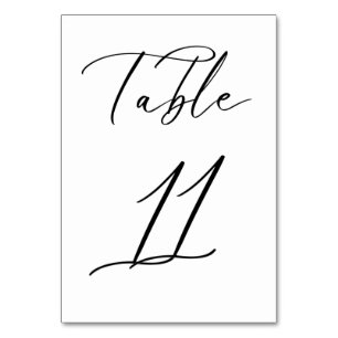Black Minimalist Script Wedding Table Number Card