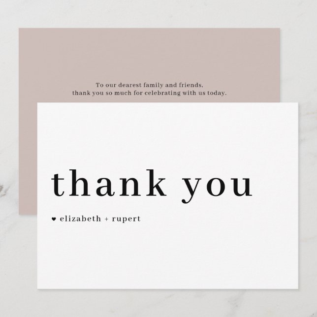 Black Minimalist Serif Script Typography Wedding Thank You Card (Front/Back)
