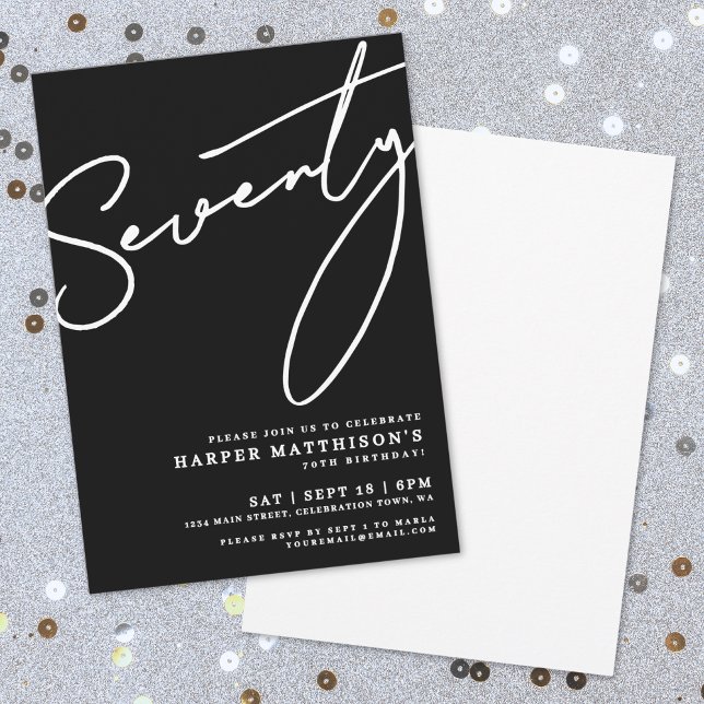 Black Minimalist Seventy 70th Birthday Party Invitation (Black Minimalist Seventy 70th Birthday Party Invitation)