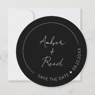 Black Minimalist Simple Script Round Circle  Save The Date