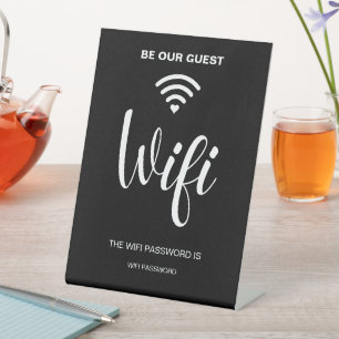 Black Minimalist Simple Wifi Password  Pedestal Sign