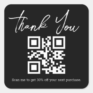 black minimalist thank you business qr code square sticker