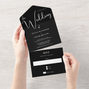 Black Minimalist Wedding All In One Invitation