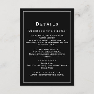 Black Minimalist Wedding Details Card