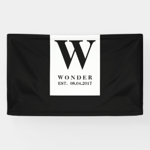 Black Minimalist Wedding Monogram Newlywed Desig Banner