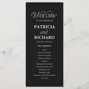 Black Minimalist Wedding Order of Service Program Programme